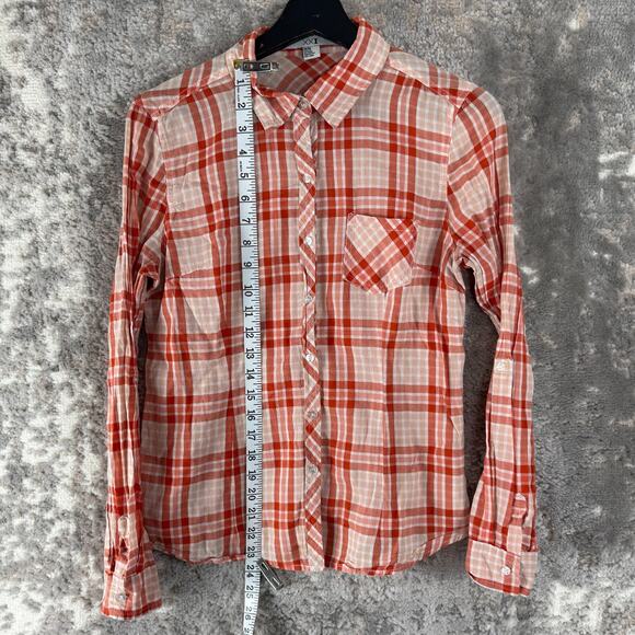 XXI Size M Plaid Cotton Button Top Salmon Long Sleeve Casual Pocket Collar - Picture 3 of 9